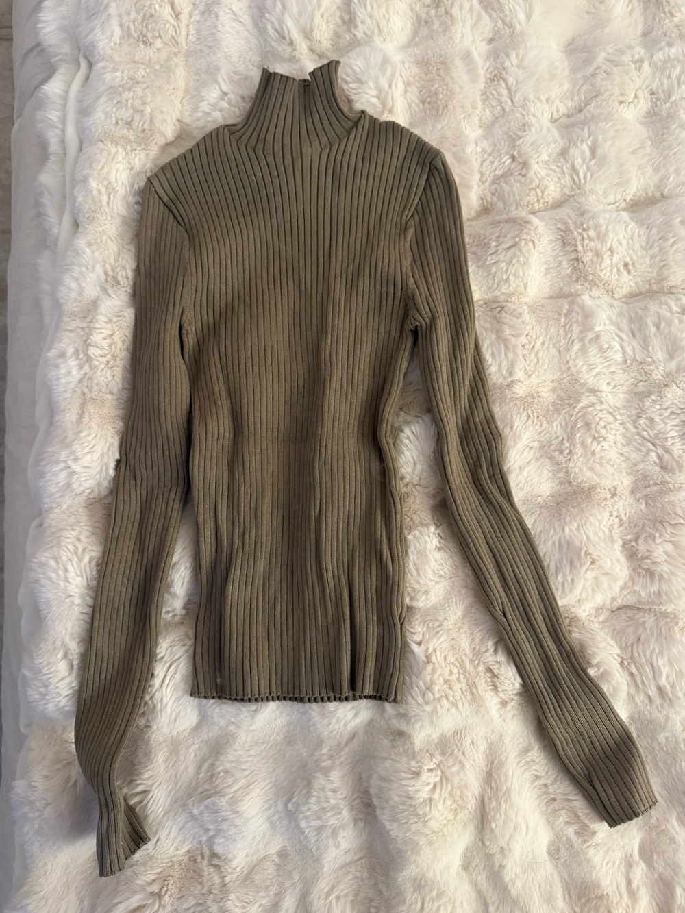 Zara Olive Ribbed Mockneck Long Sleeve Top